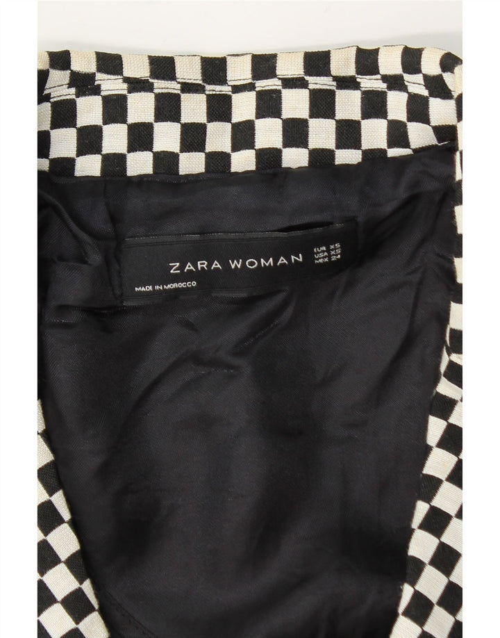 Zara Dame Crop Dobbeltradet Blazer Jacket UK 6 XS Sort Geometrisk