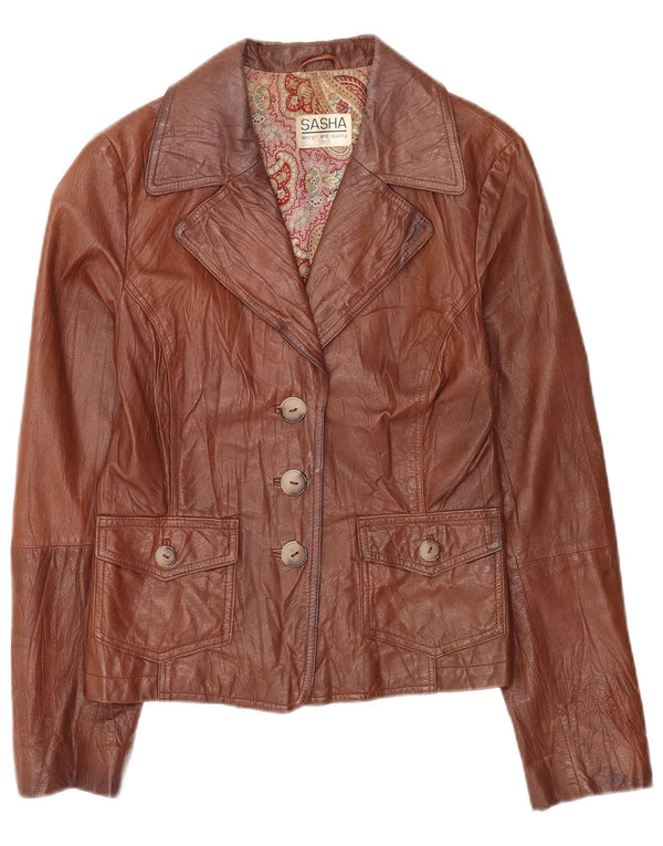 Sasha Dame 3-knaps Læder Blazer Jakke UK 12 Medium Brun