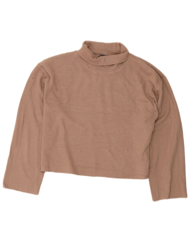 Zara Womens Crop Oversized Top Langærmet UK 14 Medium Beige Bomuld