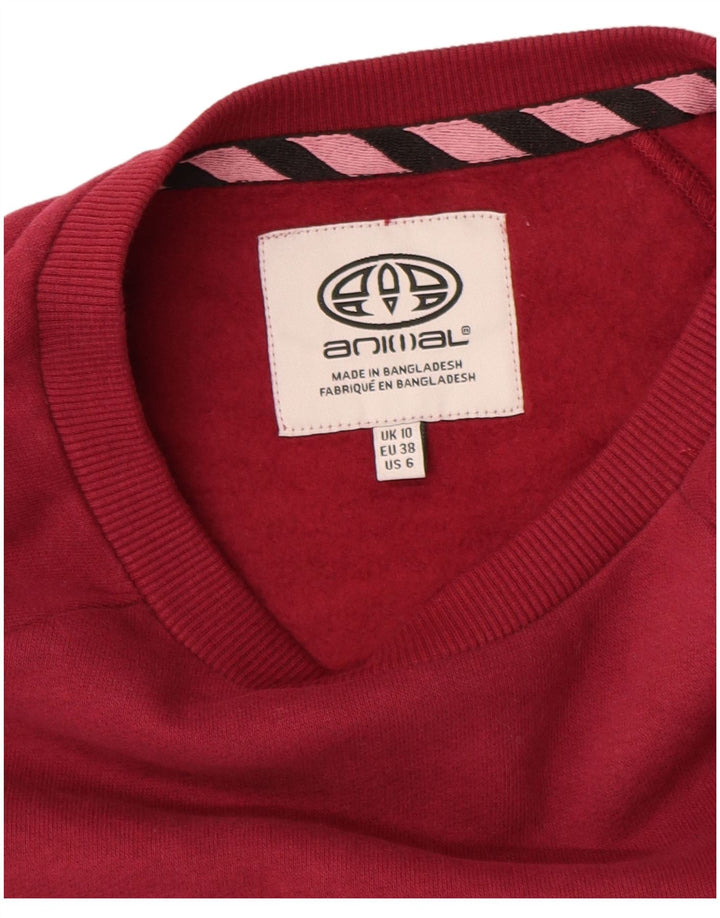 ANIMAL Dame Grafisk Oversized Sweatshirt Jumper UK 10 Small Burgundy