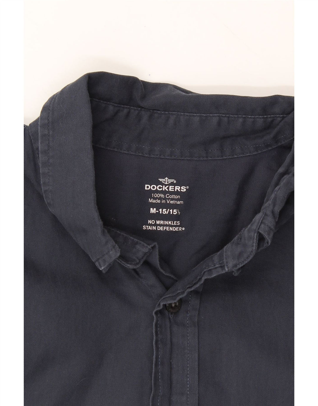 DOCKERS Mens Short Sleeve Shirt Size 15 1/2 Medium Navy Blue Cotton Vintage Dockers and Second-Hand Dockers from Messina Hembry 