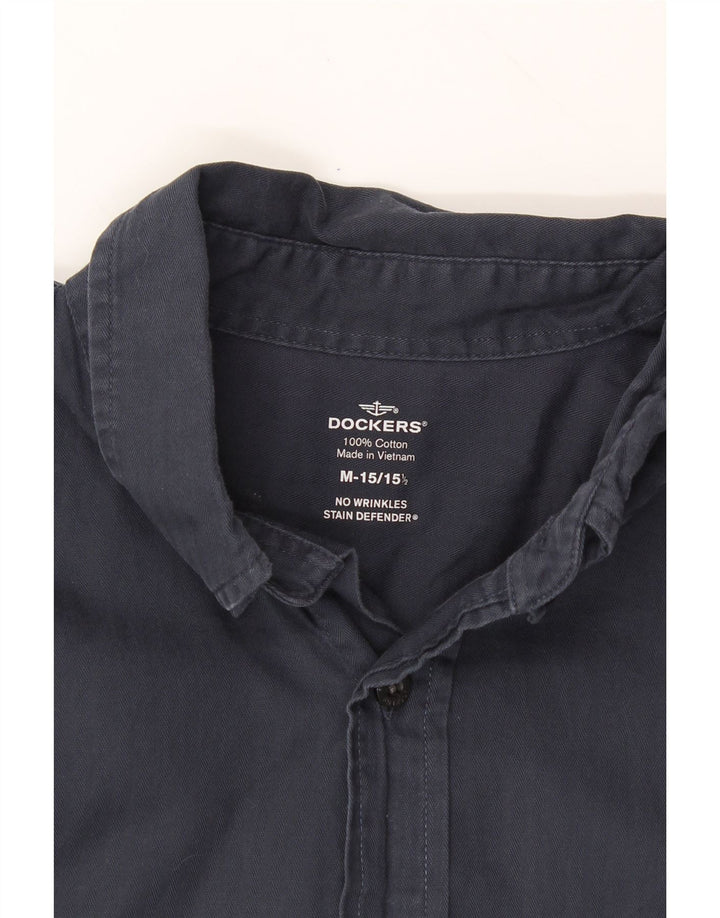 DOCKERS Mens Short Sleeve Shirt Size 15 1/2 Medium Navy Blue Cotton Vintage Dockers and Second-Hand Dockers from Messina Hembry 