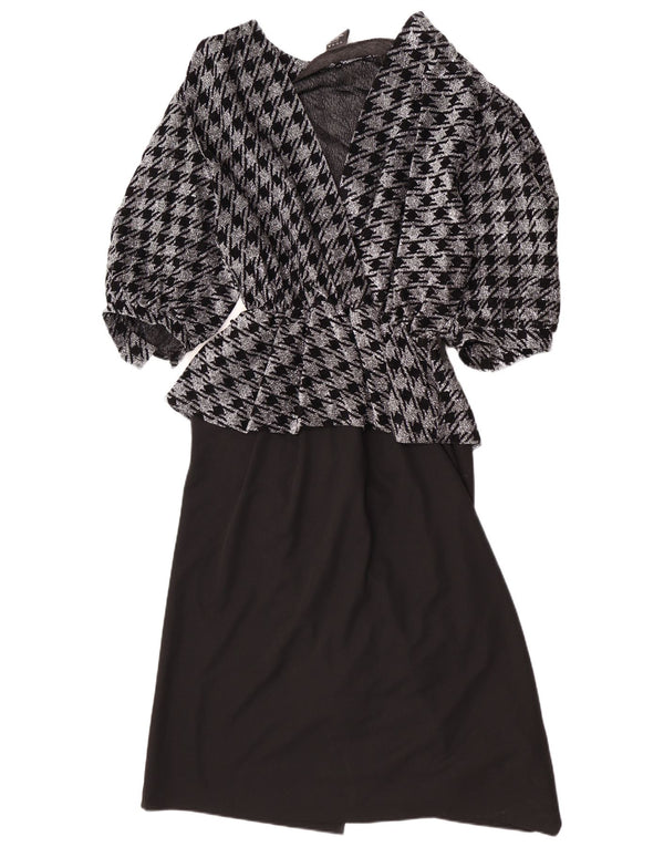C & A Womens 3/4-ærmet Peplum Dress EU 46 XL Black Houndstooth Polyester