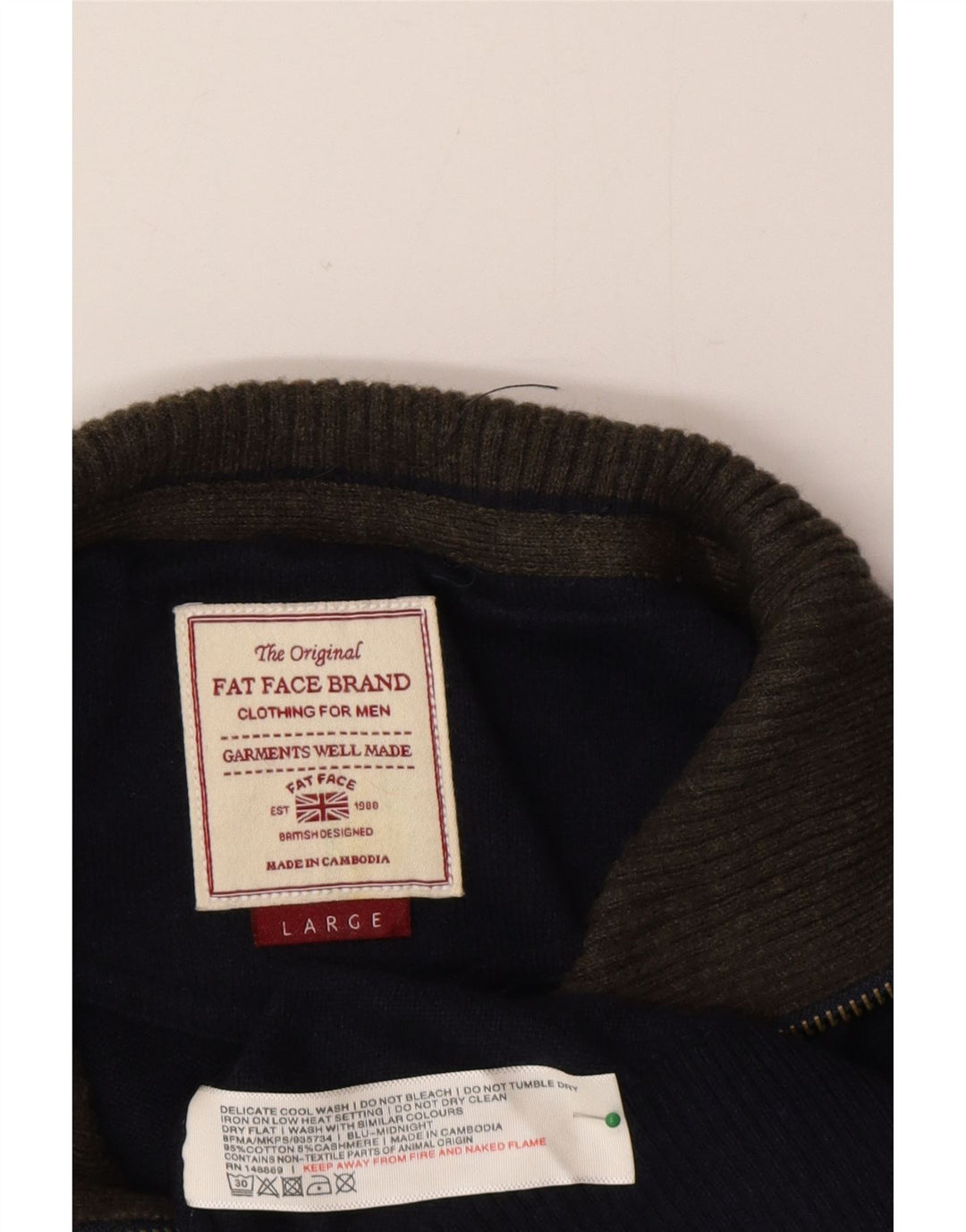 Fat Face Herre Zip Neck Jumper Sweater Stor Marineblå Bomuld