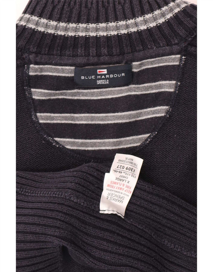 Marks & Spencer Herre Blue Harbor Button Neck Sweater XL Navy Cotton