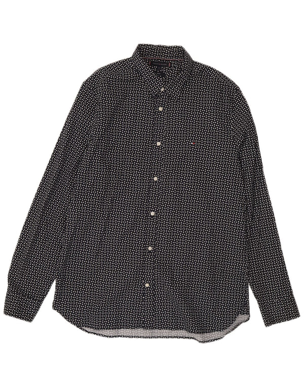Tommy Hilfiger Herre Slim Fit skjorte XL sort plettet bomuld