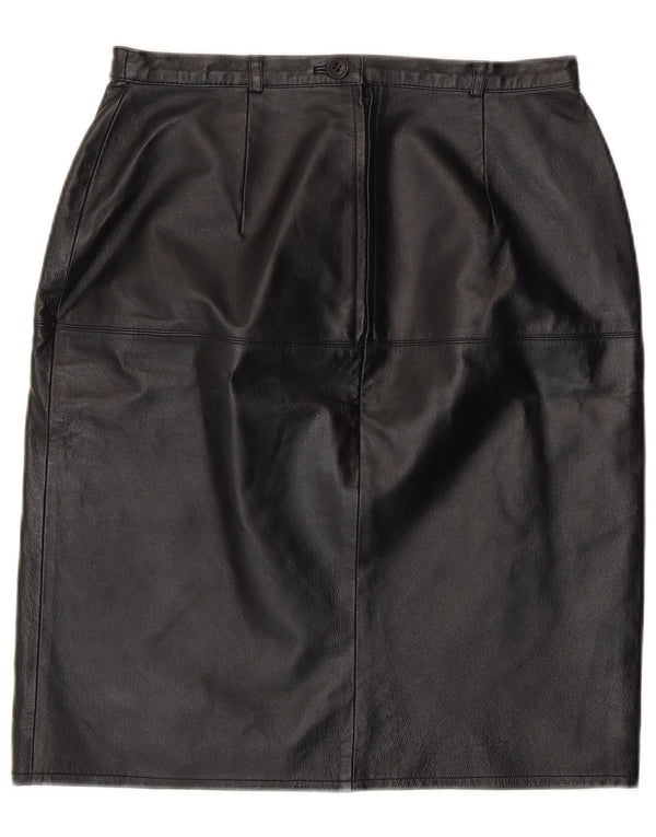 Vintage kvinders læder blyantnederdel UK 12 Medium W28 sort læder