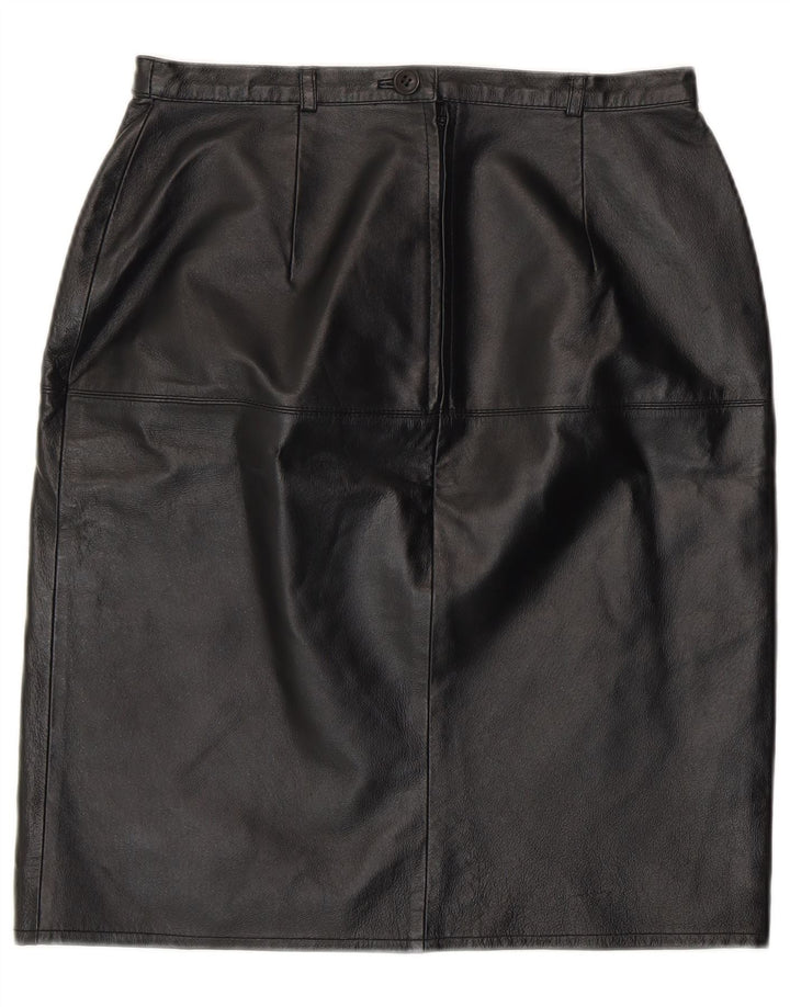 Vintage kvinders læder blyantnederdel UK 12 Medium W28 sort læder