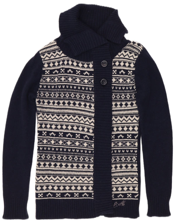 Carrera Dame Cardigan Sweater UK 12 Medium Navy Blue Geometric