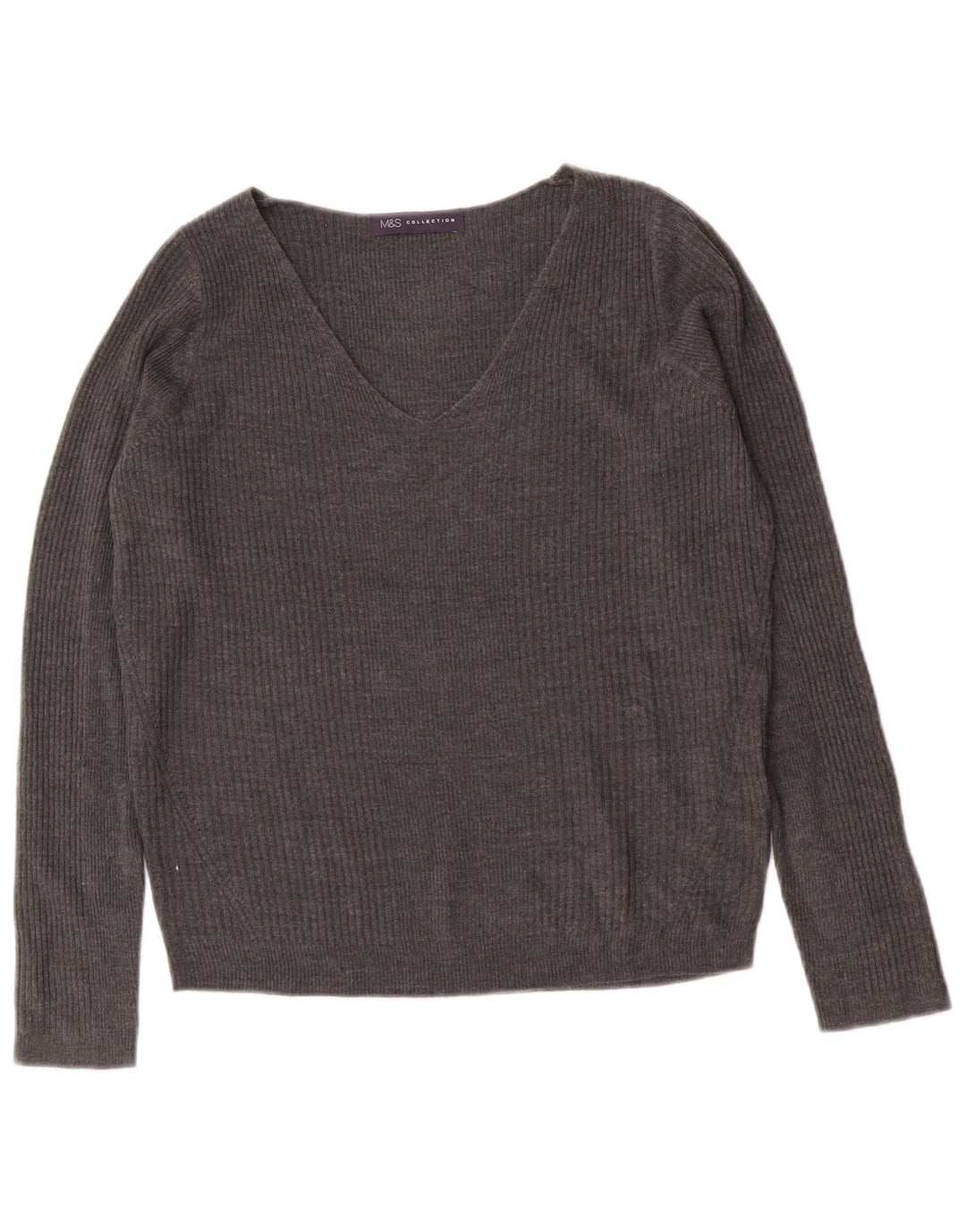 Marks & Spencer Dame V-hals sweater UK 8 Small Grå Akryl