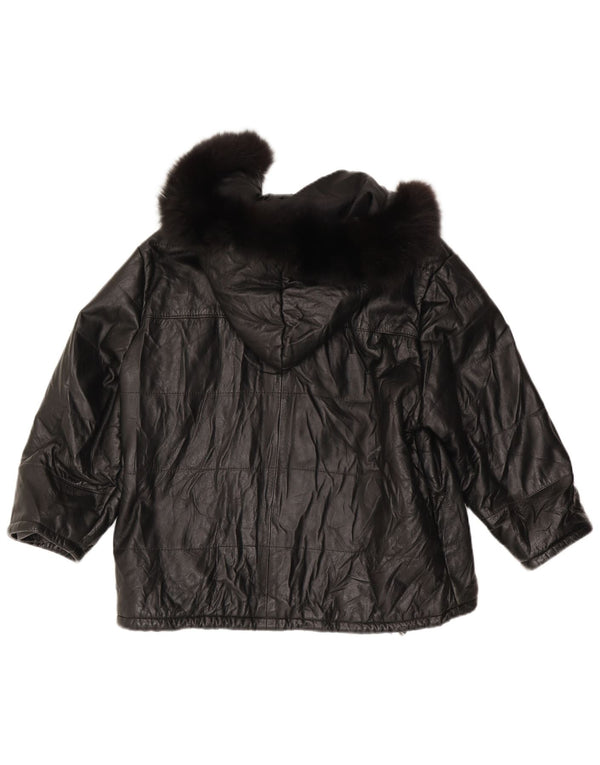 Max Dame Hætte Læderjakke UK 18 XL Sort