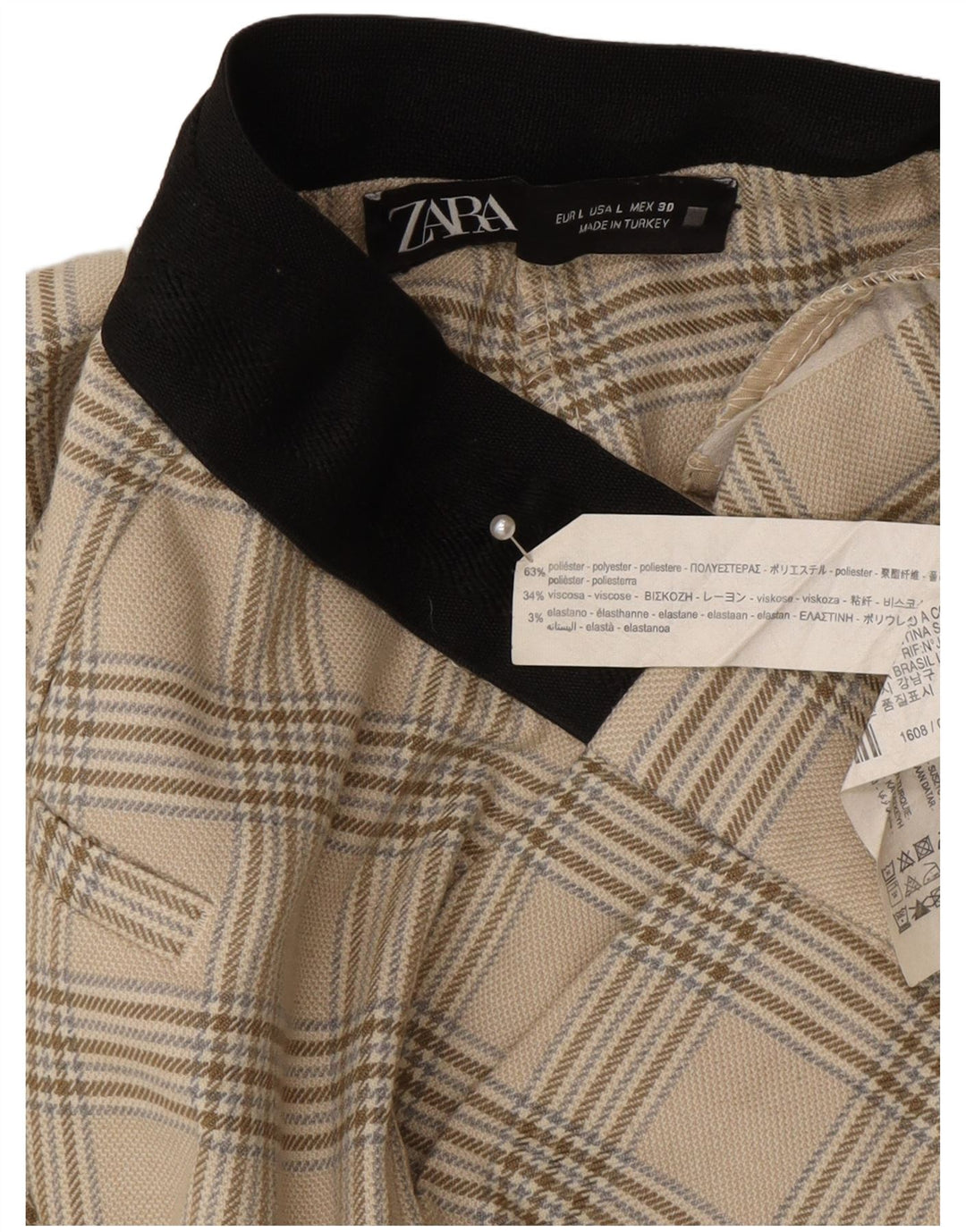 Zara koniske jakkesæt til kvinder store W30 L27 beige ternet polyester