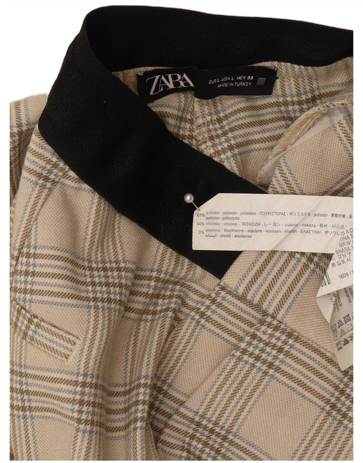 Zara koniske jakkesæt til kvinder store W30 L27 beige ternet polyester