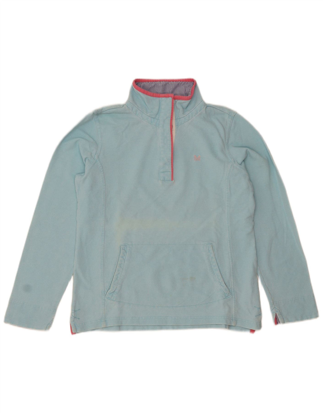 Besætningstøj Dame Button Neck Sweatshirt Jumper UK 12 Medium Blue Bomuld