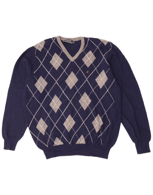 Brooksfield Herre V-hals sweater IT 56 XL Navy Blue Argyle/Diamond