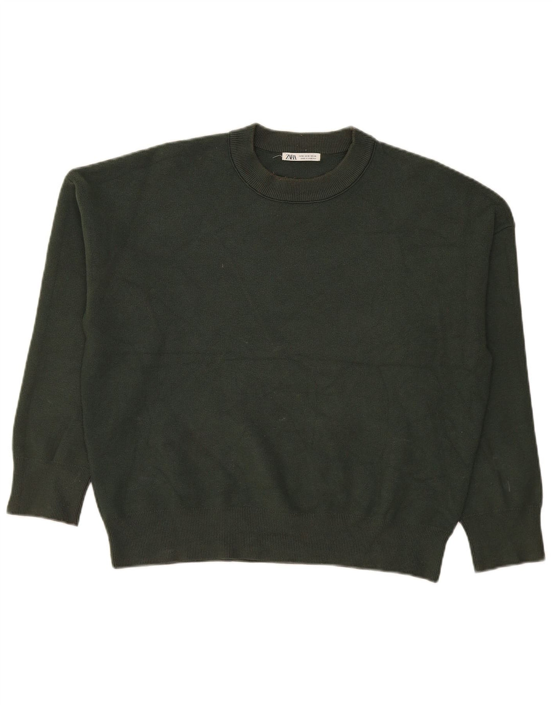 Zara Herre sweater med rund hals, mellemgrøn viskose