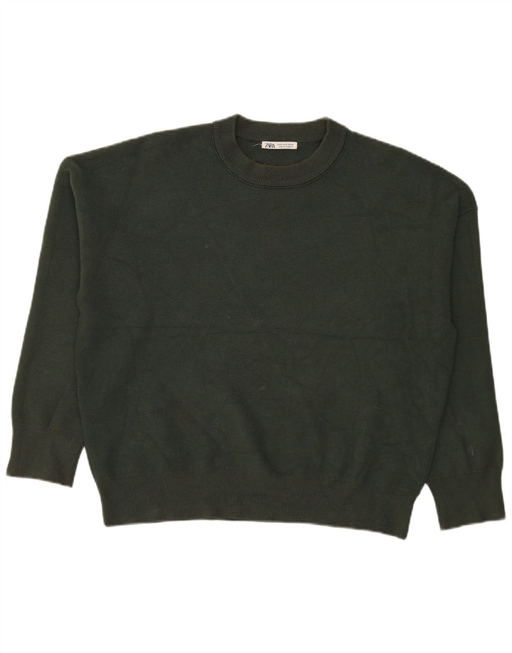 Zara Herre sweater med rund hals, mellemgrøn viskose