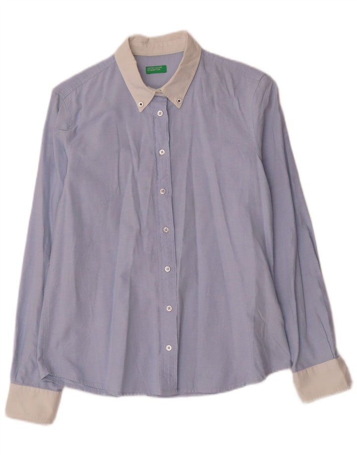Benetton Dameskjorte UK 10 Small Blue Colourblock Bomuld
