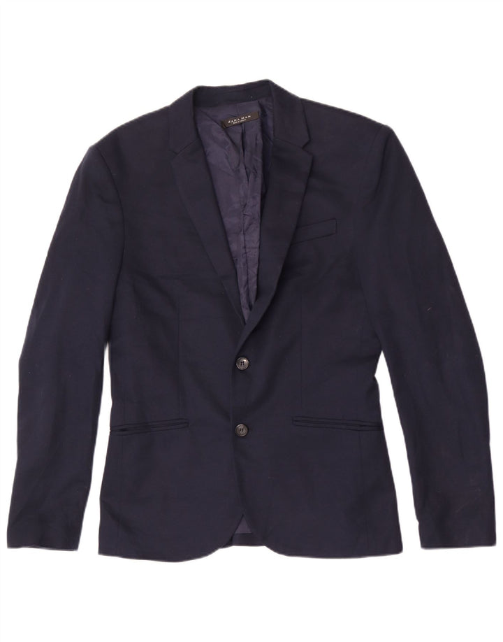 Zara Herre 2-knaps blazerjakke UK 38 Medium Navy Blue Polyester