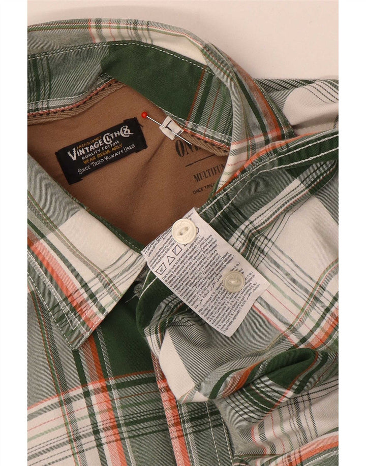 Jack & Jones Mens Flannel Shirt Large Green Plaid Cotton