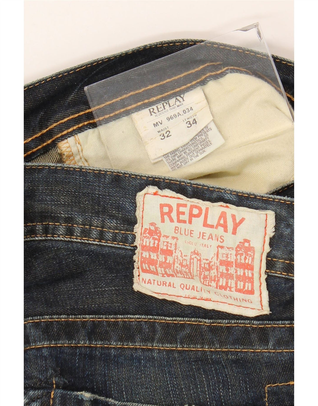 Replay Dame Straight Jeans W32 L29 Marineblå Bomuld