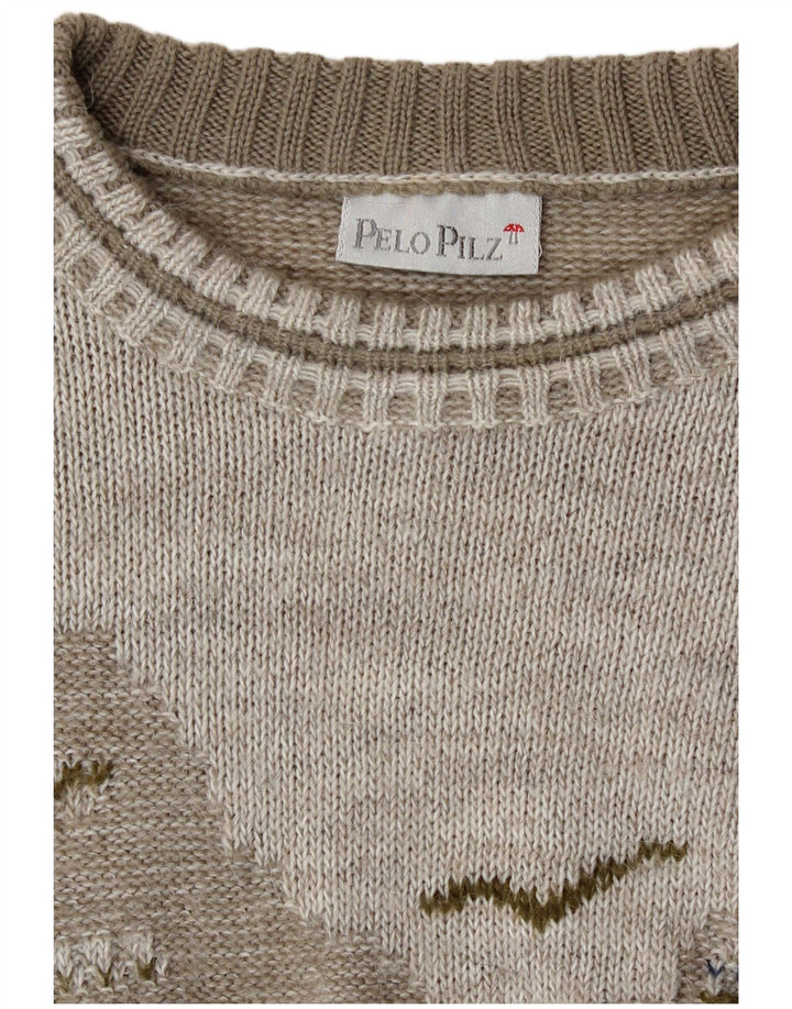 Vintage herre rund hals sweater mellemgrå geometrisk retro