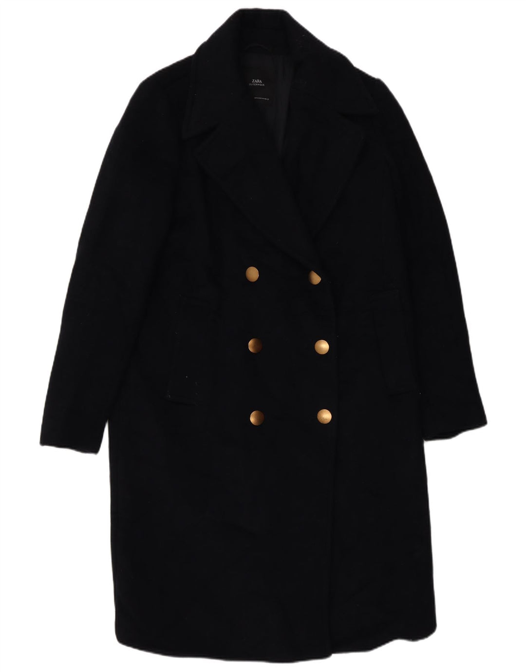 Zara Dame Dobbeltradet Frakke UK 14 Medium Navy Blue