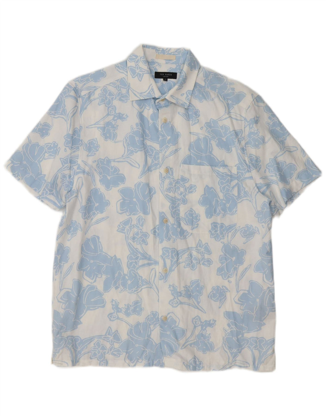 Ted Baker Kortærmet Herreskjorte Størrelse 3 Medium Blue Floral Lyocell