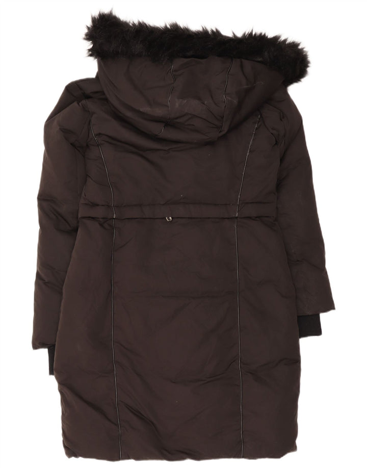 Zara Dame Hætte Polstret Frakke UK 14 Medium Sort Polyester