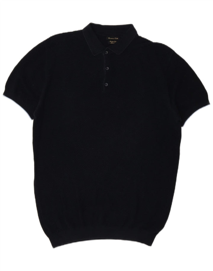 Massimo Dutti Herre Kortærmet Polo Neck Jumper Sweater Medium Navy Blue