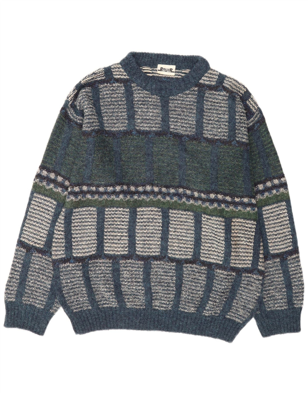 Vintage Herre rund hals sweater IT 48 Medium Flerfarvet geometrisk