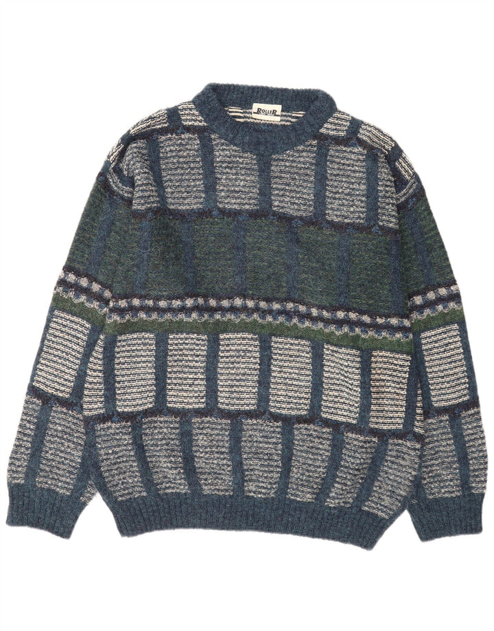 Vintage Herre rund hals sweater IT 48 Medium Flerfarvet geometrisk