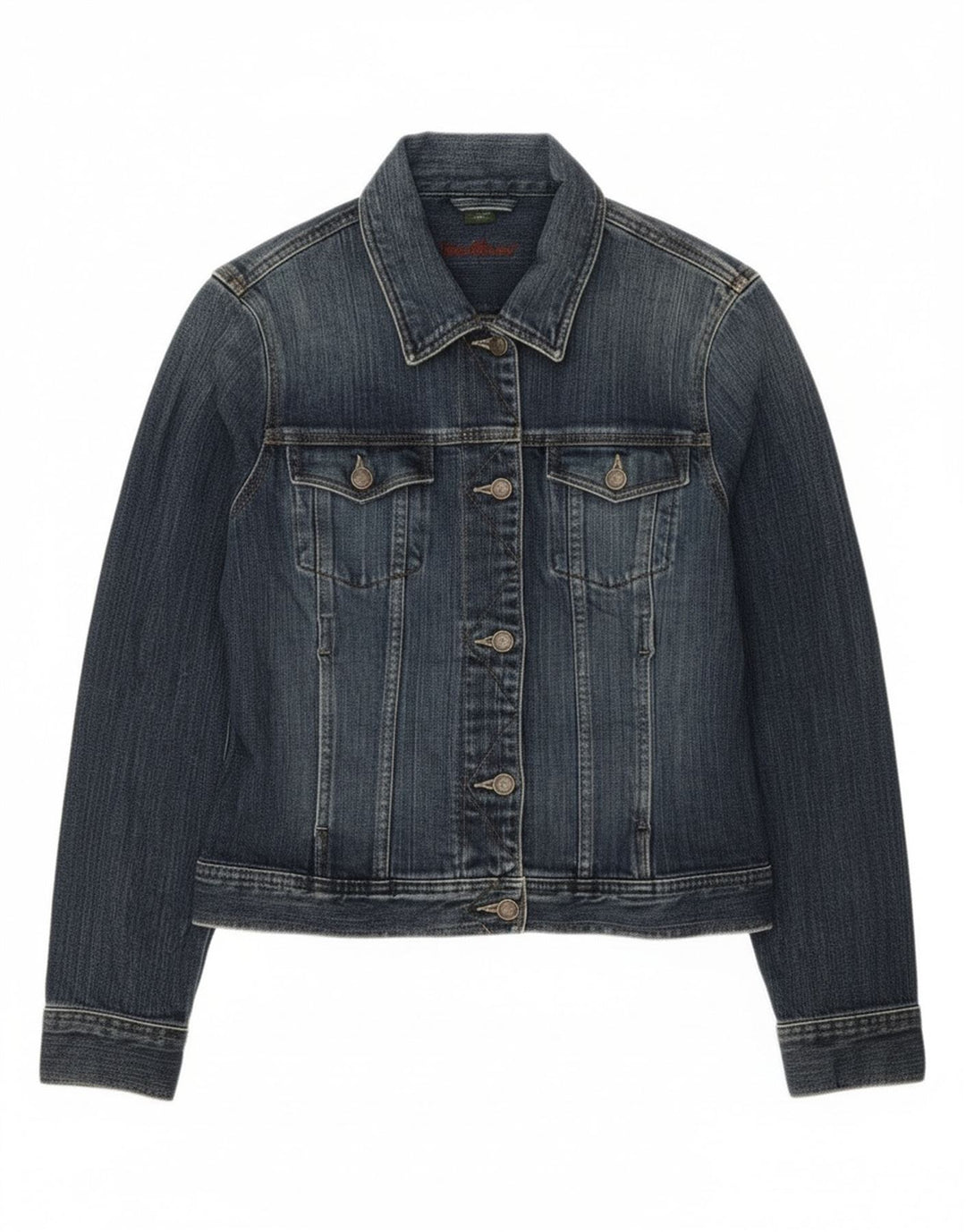 Eddie Bauer Dame Crop Denim Jacket UK 14 Medium Blue Cotton