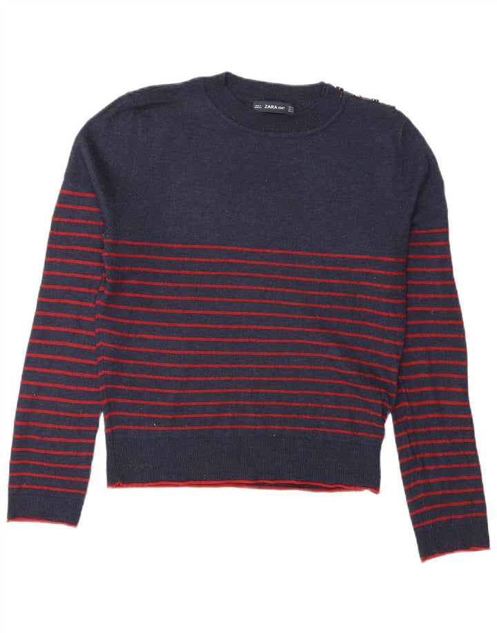 Zara Dame Jumper Sweater UK 14 Mellem marineblå stribet