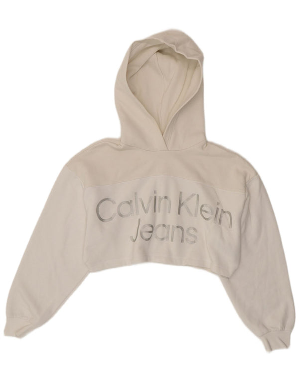 Calvin Klein Jeans Dame Oversized grafisk hættetrøje Jumper UK 6 XS Hvid