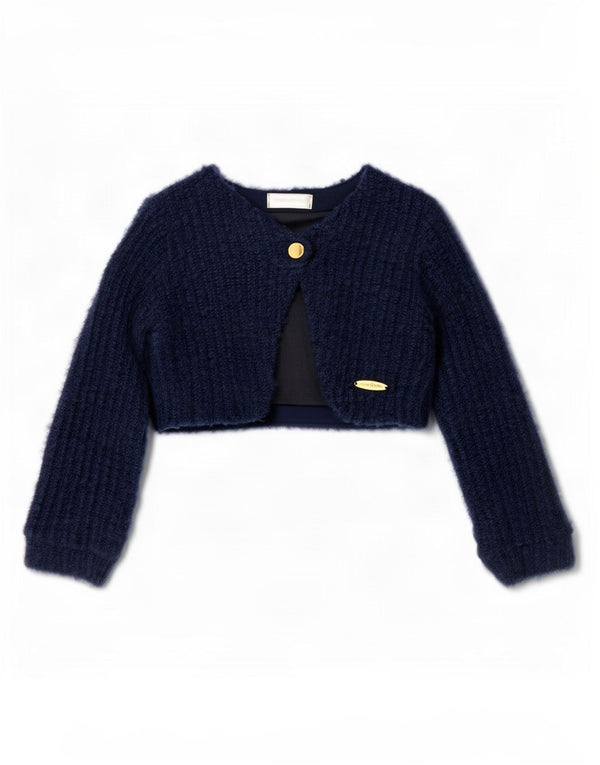 Pierre Cardin Girls Knit Bolero Top 7-8 Years Navy Blue