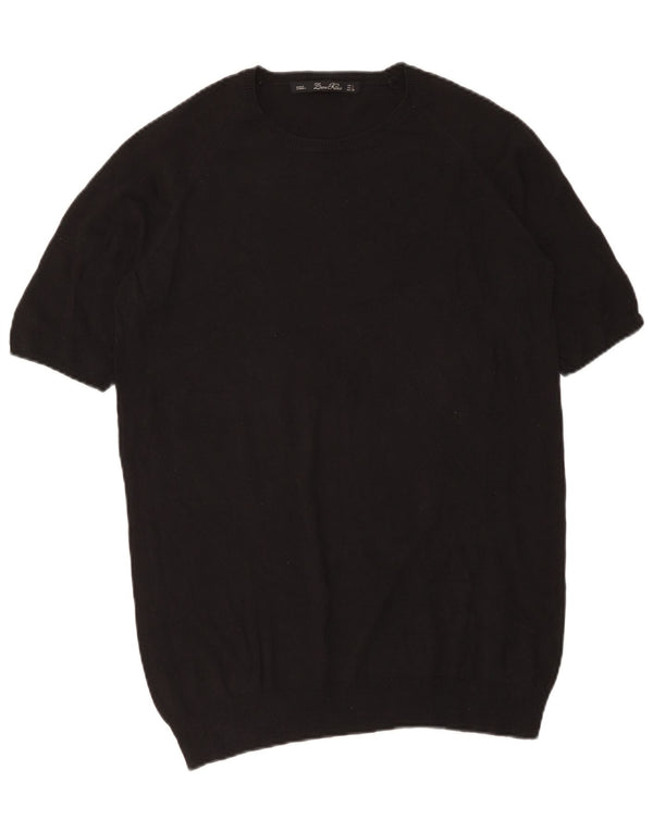 Zara Dame Kortærmet Boat Neck Jumper Sweater UK 16 Large Black