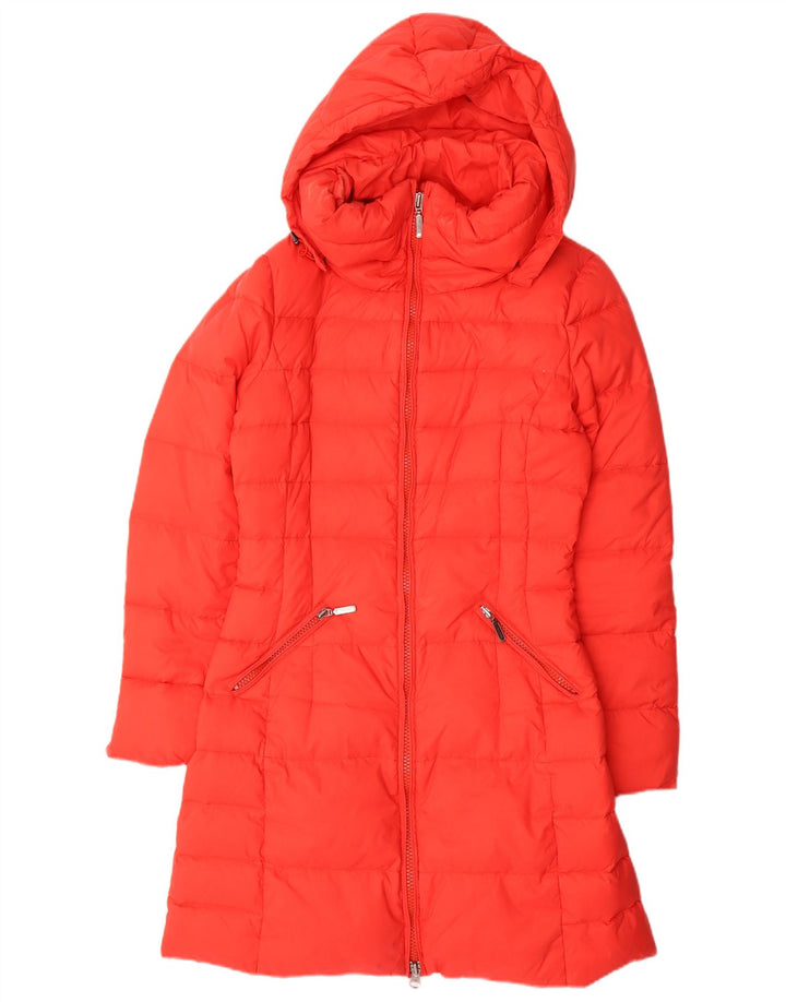 Benetton Dame Hætte Polstret Frakke IT 44 Medium Orange Polyamid