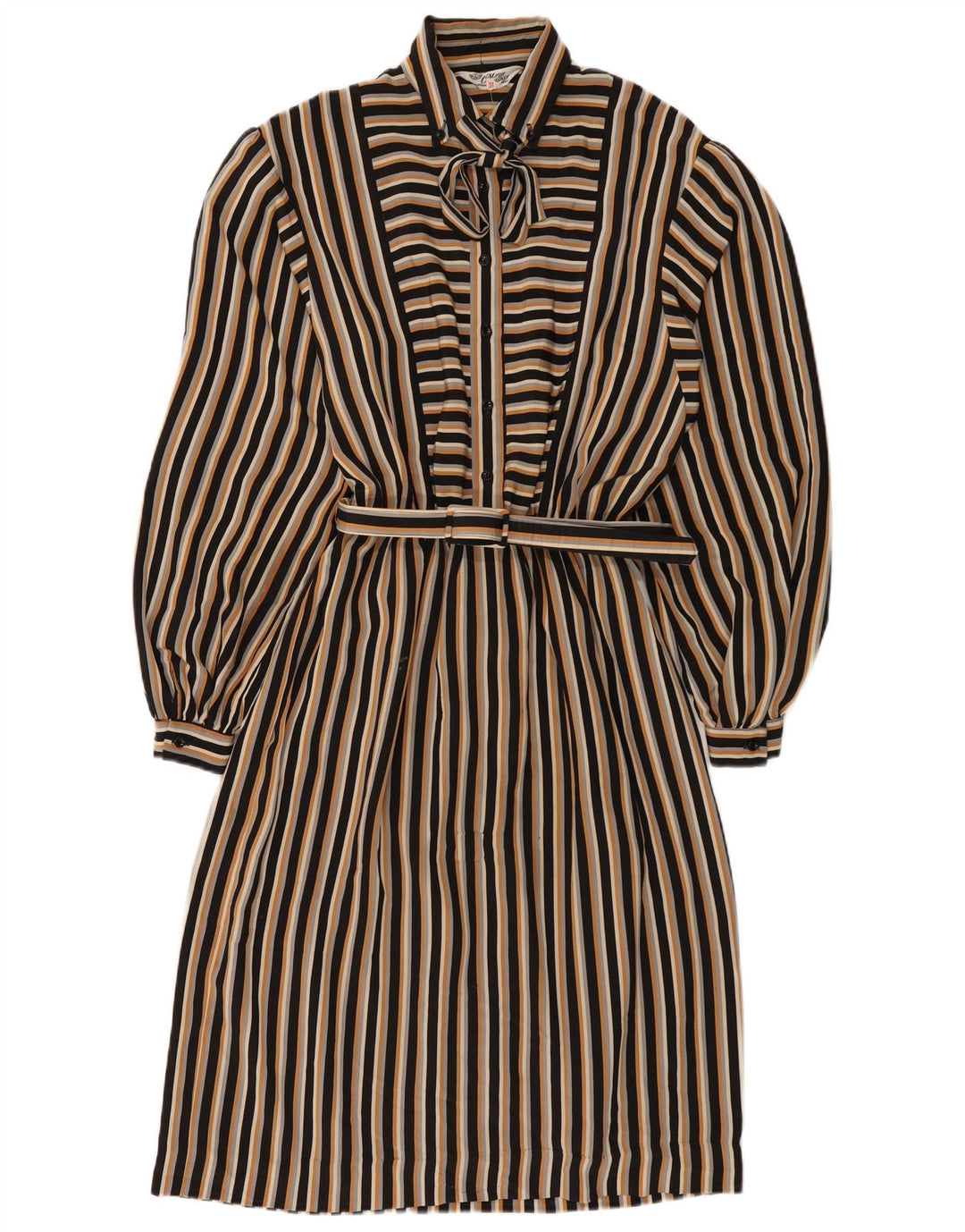 Vintage Dame Front Tie Basic Dress UK 12 Medium Multicolored Striped