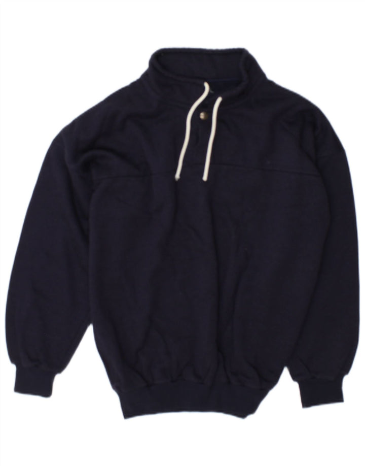 Vintage Dame Sweatshirt Jumper UK 14 Medium Navy Blue Bomuld