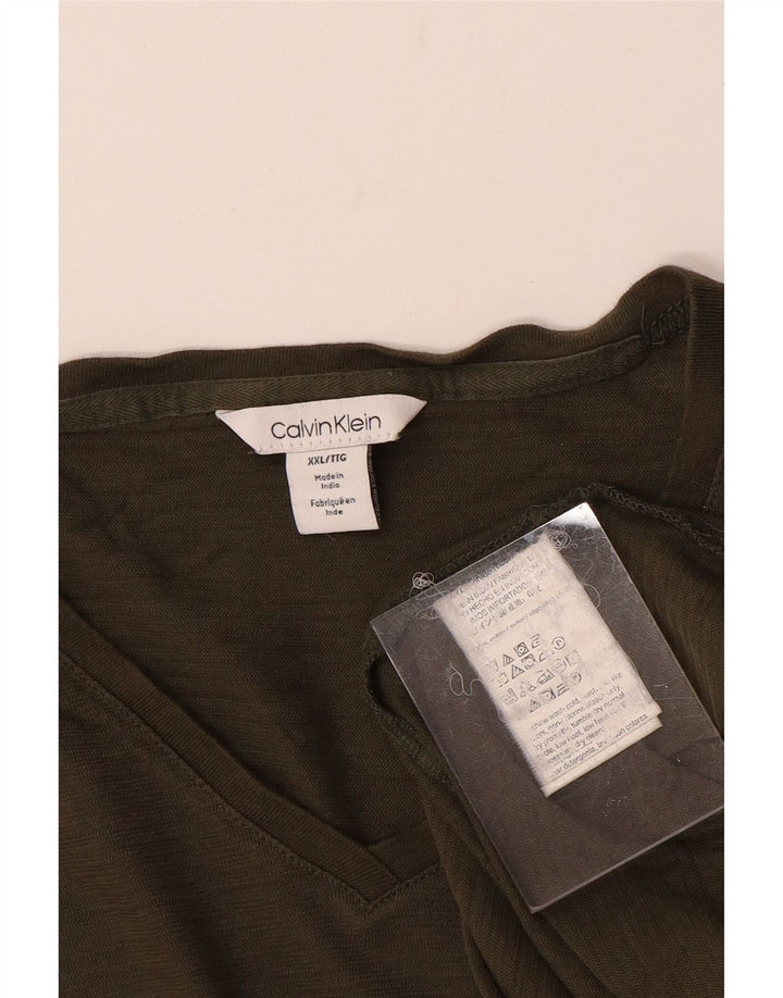 CALVIN KLEIN Herre T-Shirt Top 2XL Khaki Bomuld