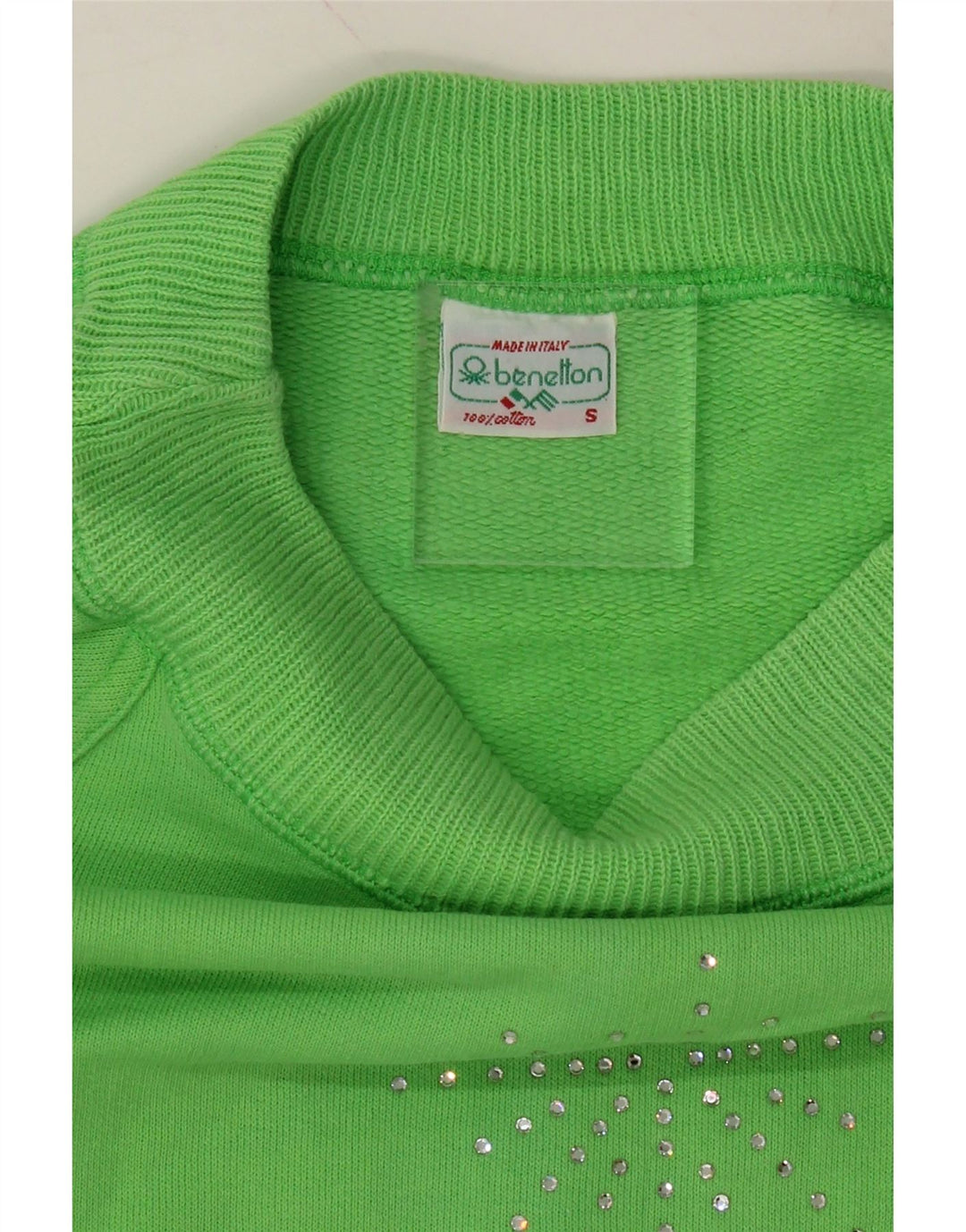 BENETTON Womens Oversized Crop Sweatshirt Jumper UK 10 Small Green Cotton Vintage Benetton and Second-Hand Benetton from Messina Hembry 
