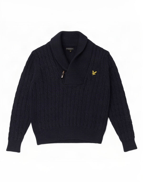 Lyle & Scott Herre Shawl Neck Jumper Sweater Medium Navy Blue Uld