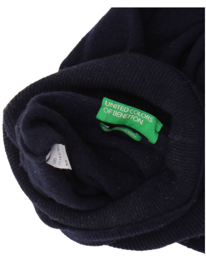 Benetton Dame Roll Neck Jumper Sweater UK 12 Medium Navy Blue Merino Wool