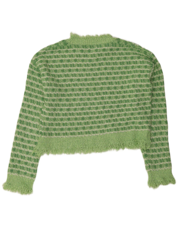 Zara Womens Crop Turtle Neck Jumper Sweater UK 10 Small Green Striped