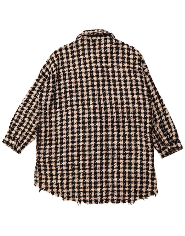ZARA Oversized Overshirt Skjorte til kvinder UK 10 Small Black Houndstooth