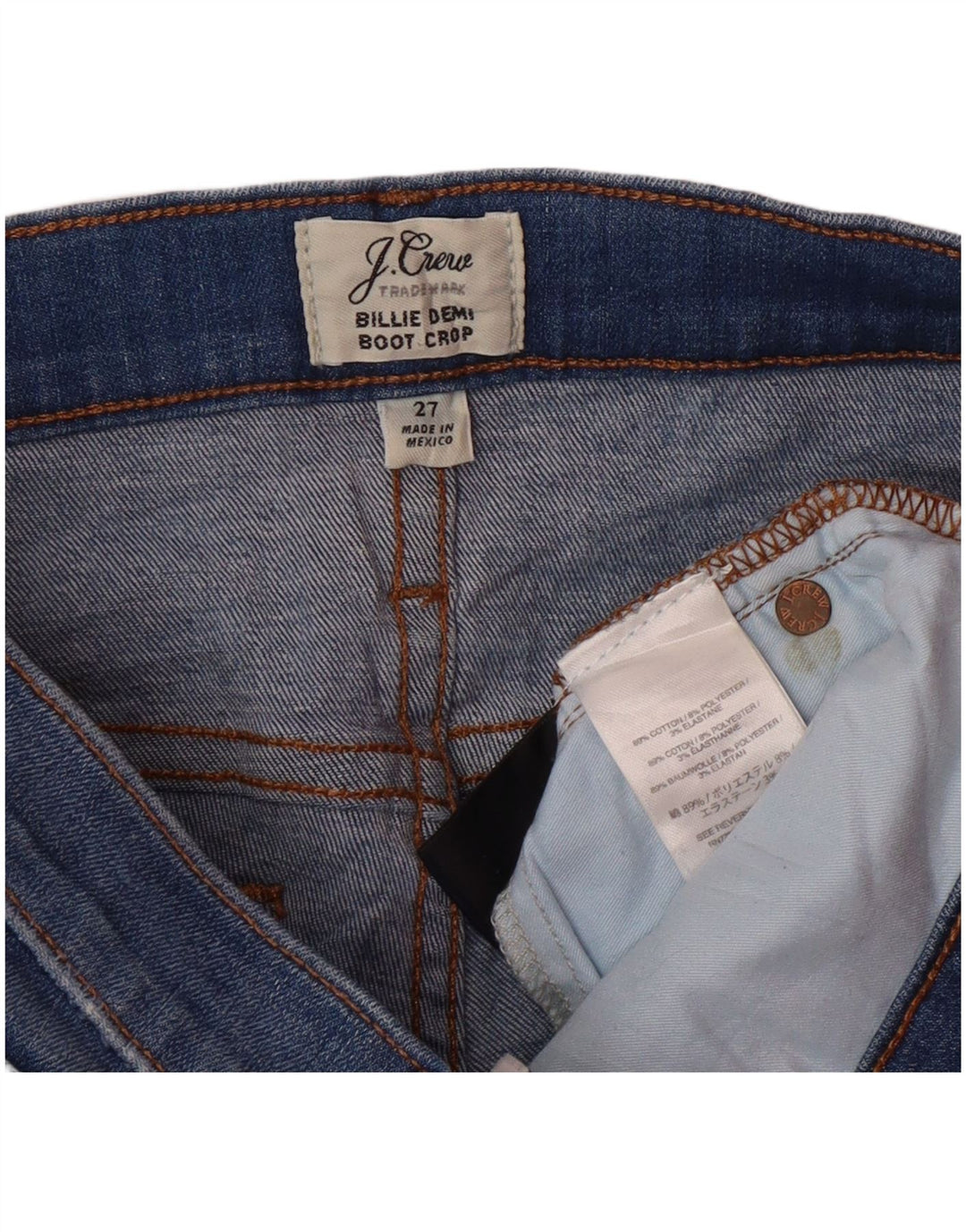 J. CREW Dame Billie Demi Bootcut Cropped Jeans W27 L25 Blue Cotton