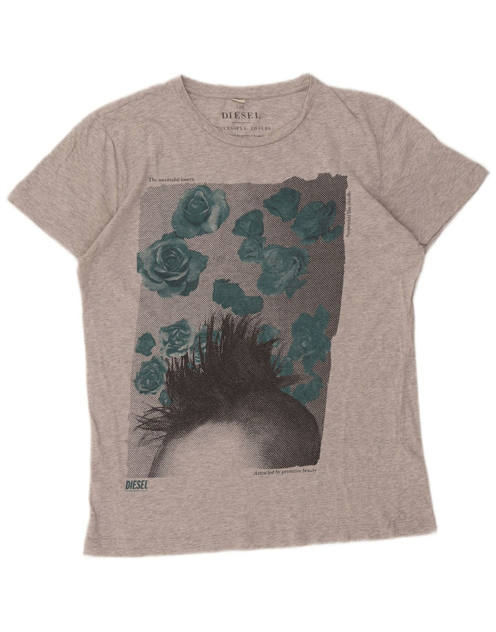 Diesel Mens Graphic T-Shirt Top Medium Grey Flecked Cotton