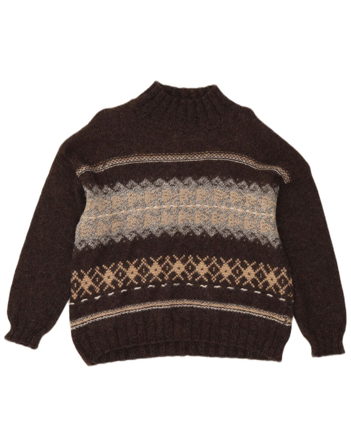 Sisley Dame Turtle Neck Jumper Sweater UK 14 Medium Brown Fair Isle