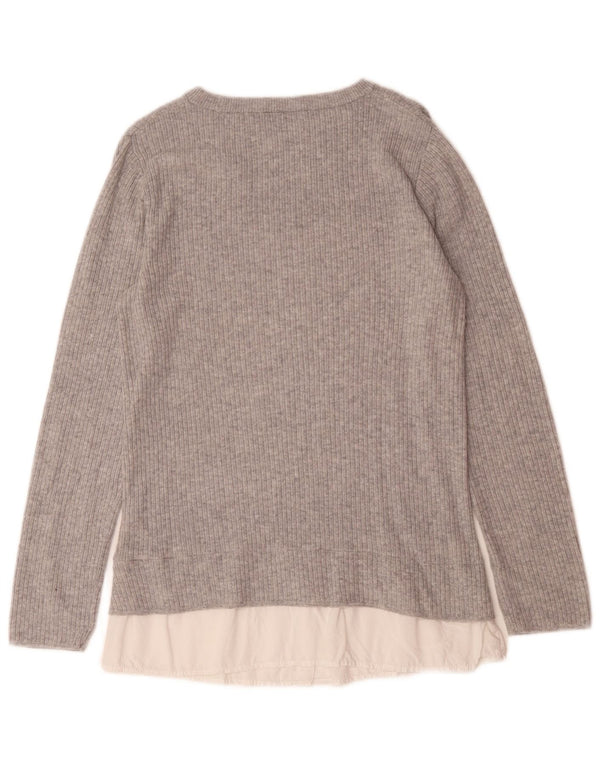 Topshop Dame Høj Boat Neck Jumper Sweater UK 10 Small Grey Colourblock
